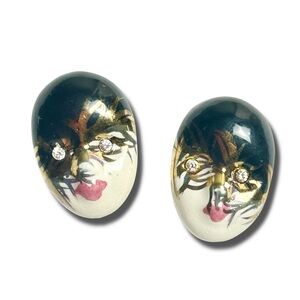 Authentic Vintage Flapper Face Stud Earrings. Adagio. Art Deco. Masquerade